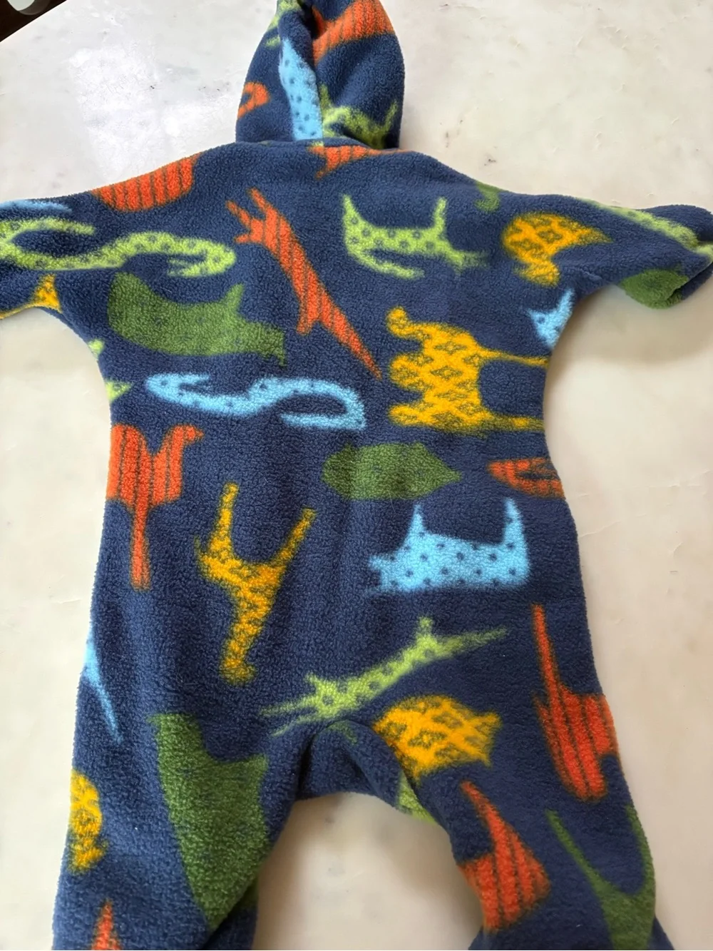 Patagonia Navy Fleece One-Piece with Multicolor Animal Print
